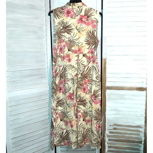 Bahama Beach Floral Dress Size L Sleeveless Midi Maxi Pockets Hawaiian Resort - Picture 2 of 10